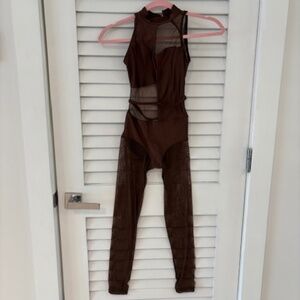 Dance Costume - Adult XS - Brown Dance Unitard with Mesh